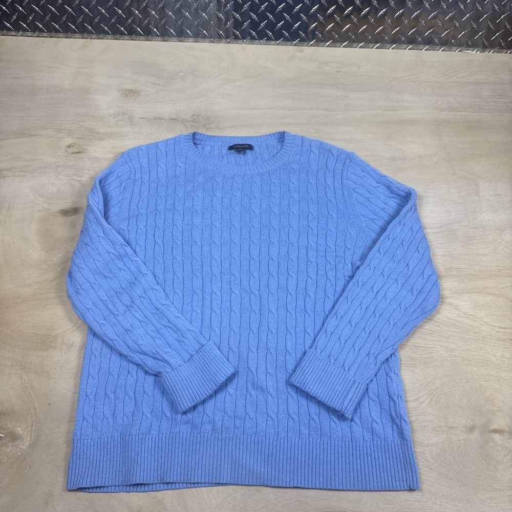 VTG Lands end Classic Cable Knit Cotton Crew Neck Sweater Women's Sz XL Academia